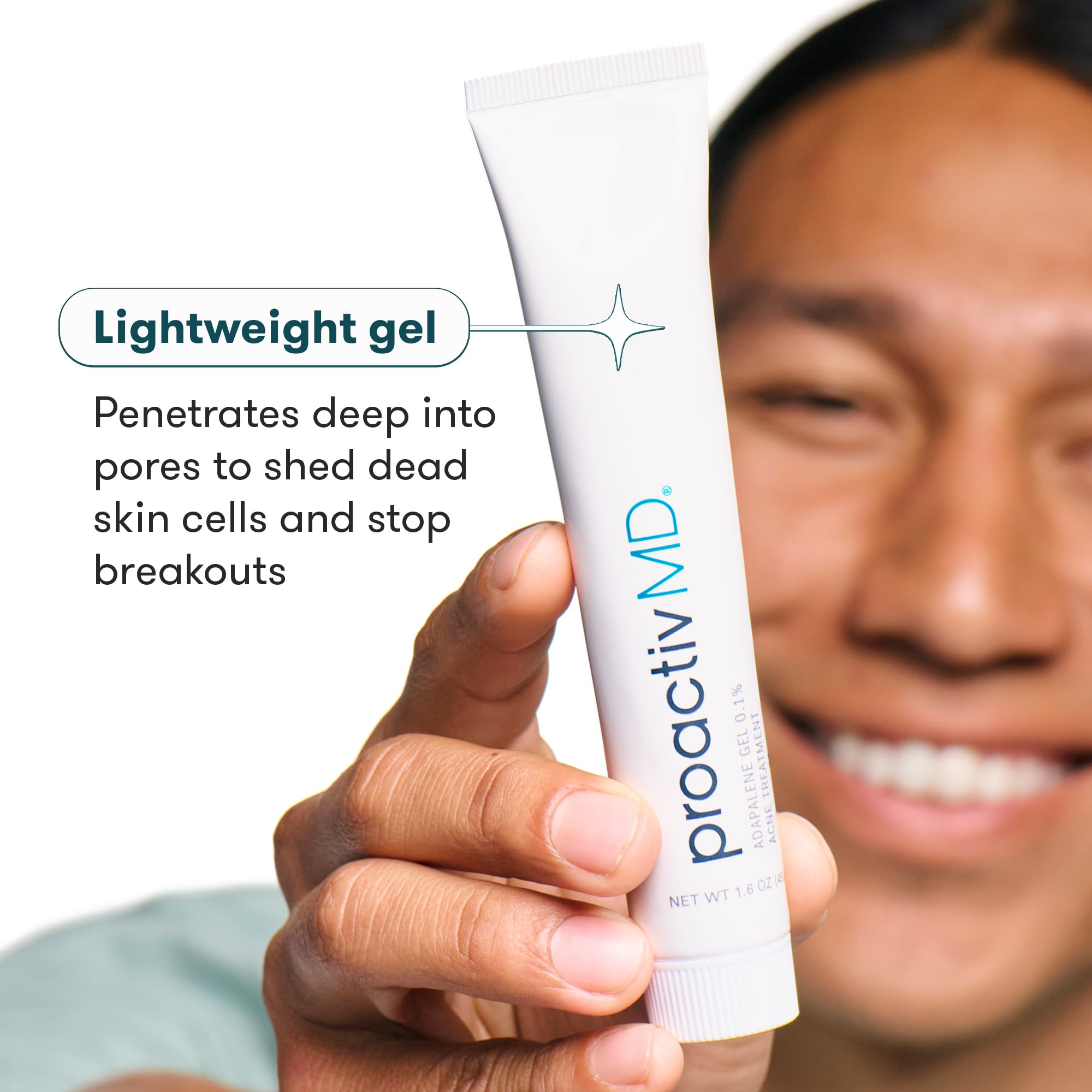 Proactiv MD tube held in hand showing 1.6 oz scale and travel-friendly benefit