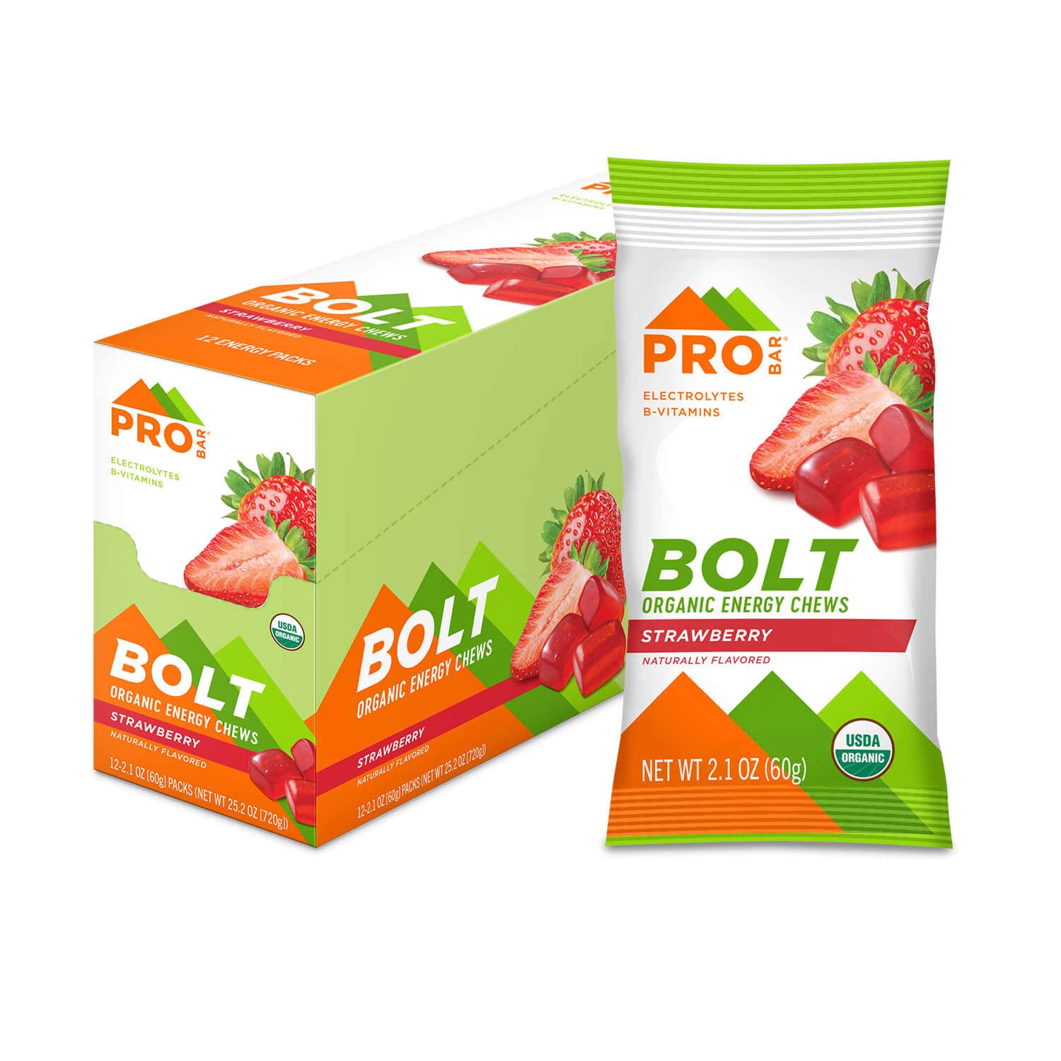 PROBAR Bolt front packaging showing organic label and flavor benefits