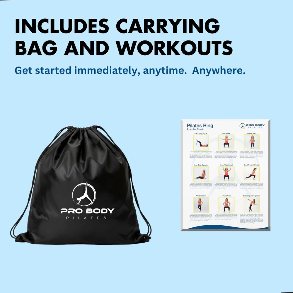 ProBody Pilates ring inside carry pouch showing convenient storage for travel and studio