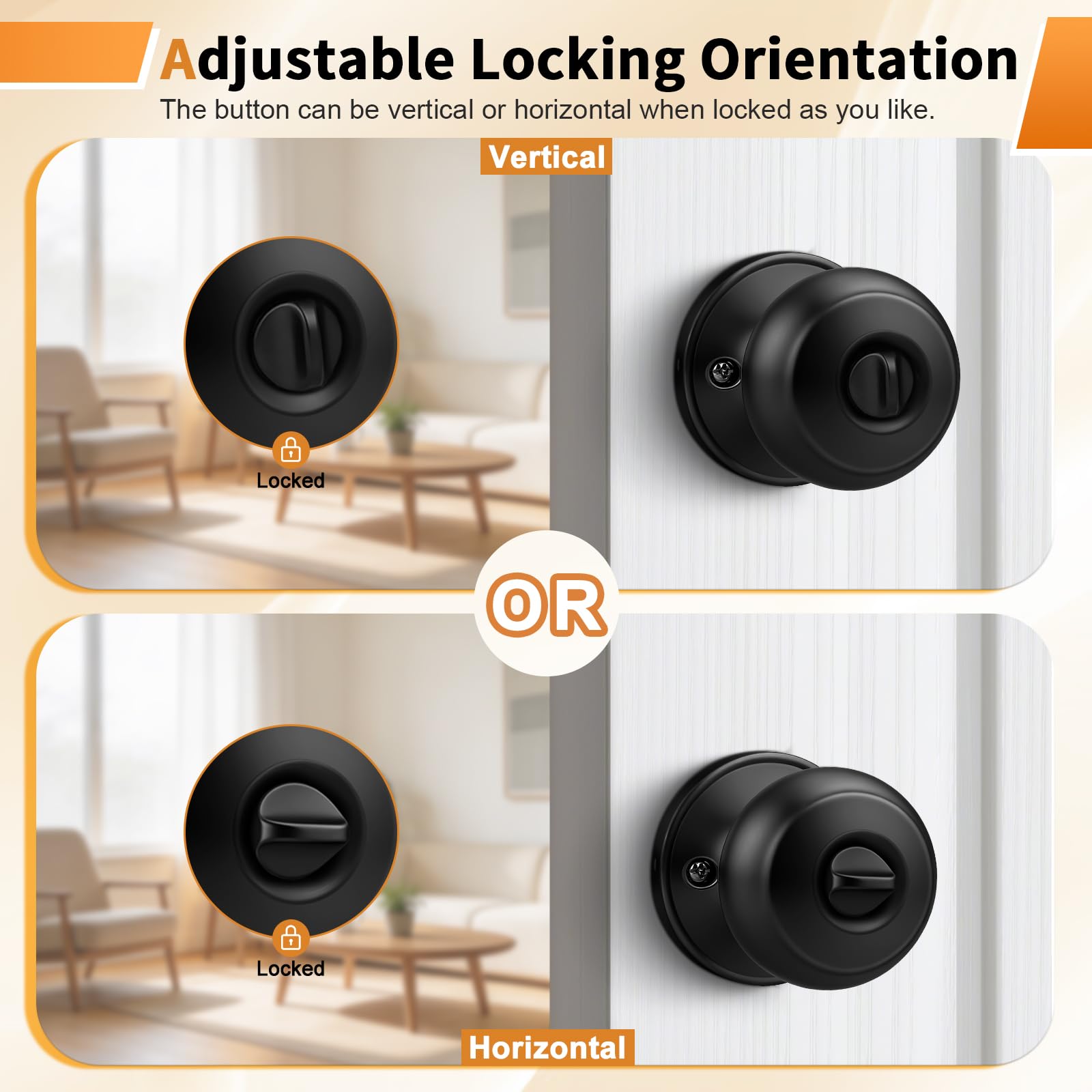 Probrico knob installed on a bedroom door demonstrating clean look and easy use