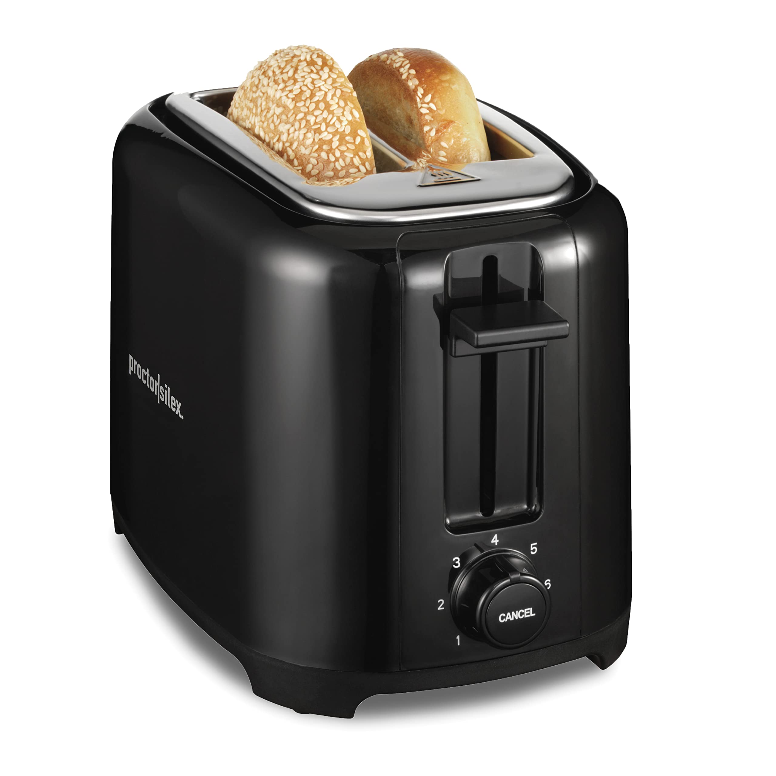 Proctor Silex front view showing compact two-slice design and countertop benefit