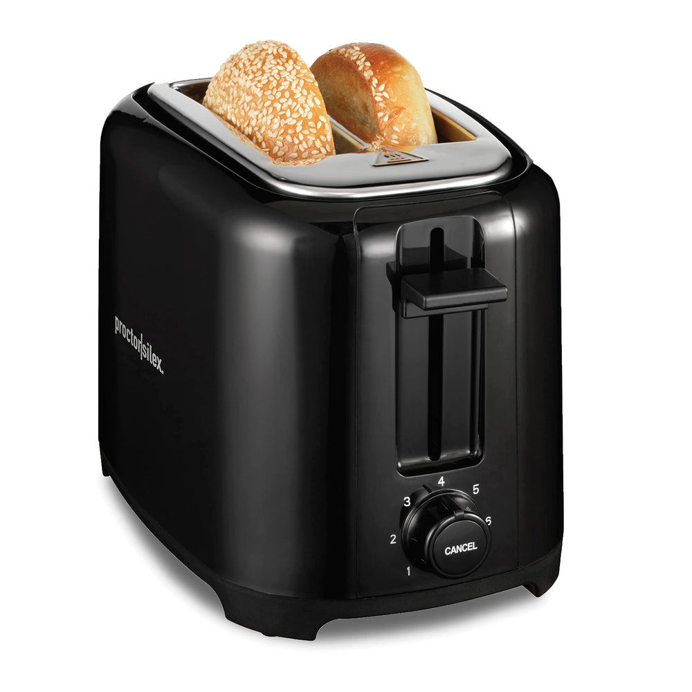 Proctor Silex front view showing compact two-slice design and countertop benefit