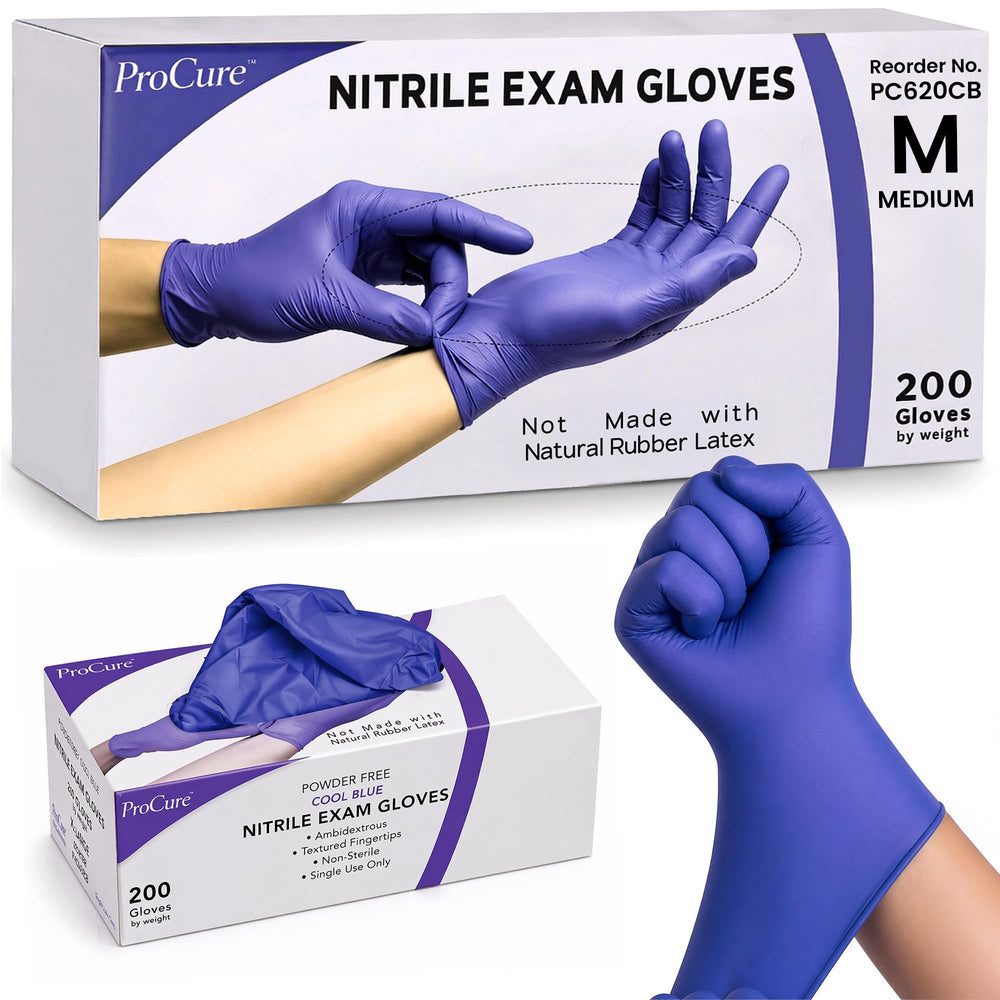 ProCure box front view showing 200-count medium gloves and easy grab access benefit