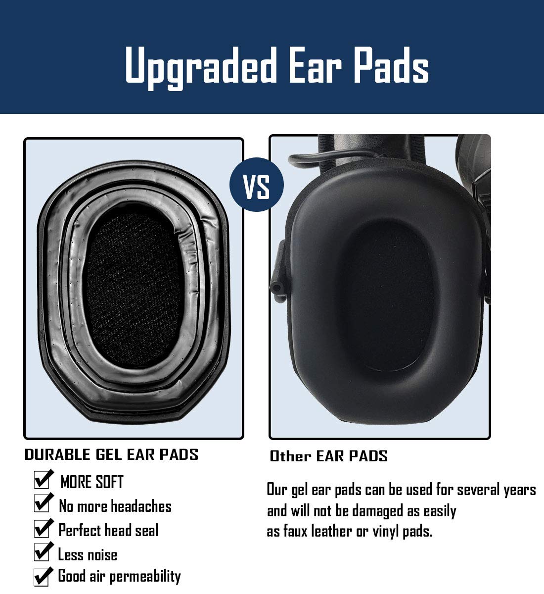 PROHEAR ear pad installed on earmuff demonstrating improved comfort benefit