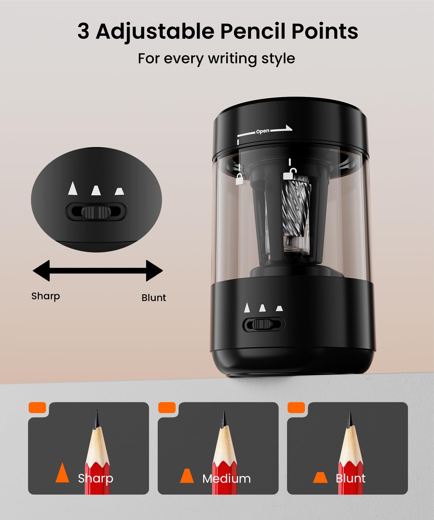 prolixity sharpener in classroom with students using it for faster, hands-free sharpening