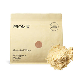 ProMix Nutrition front packaging showing 2.5 lb tub and vanilla label for clear identification and trust