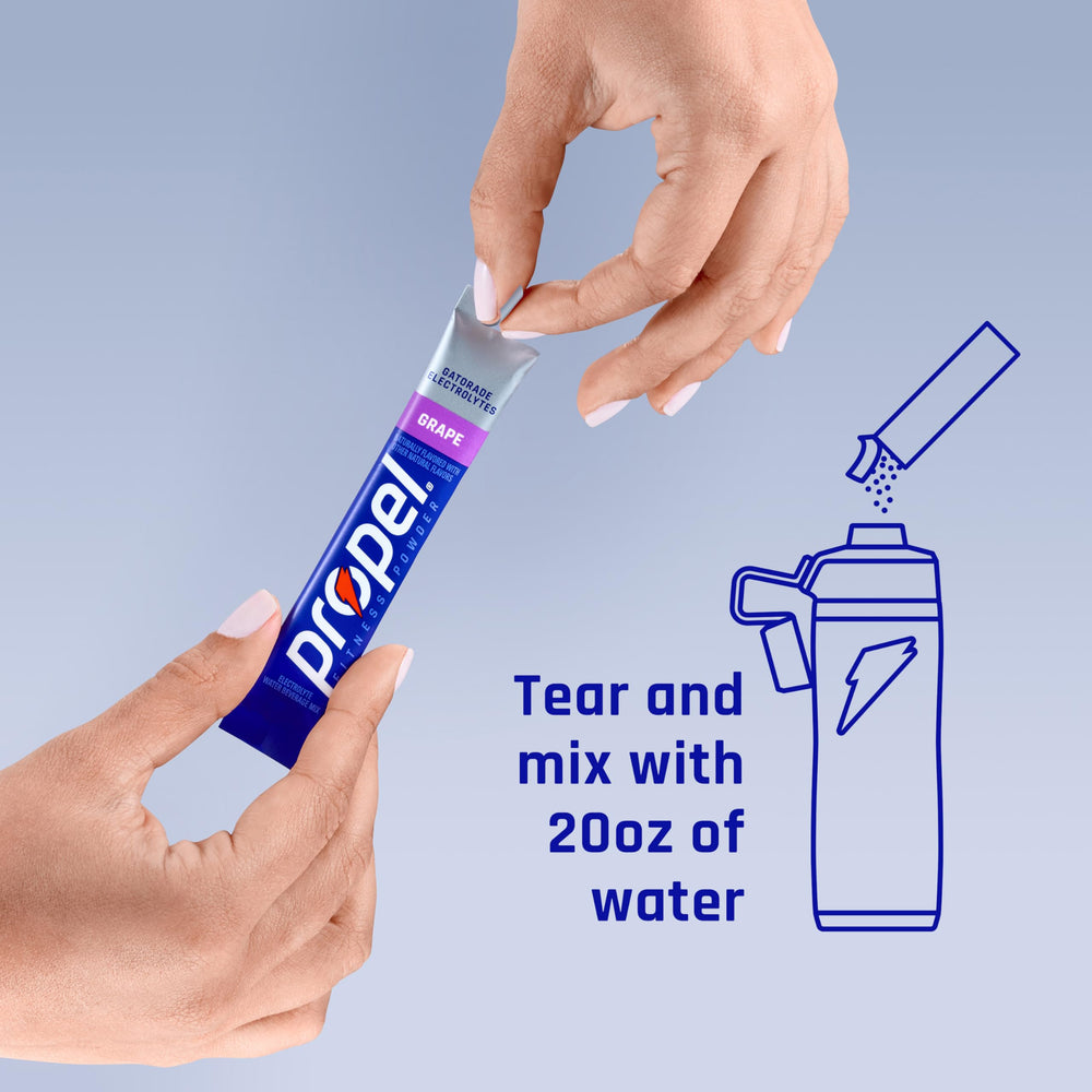Propel black cherry lifestyle outdoor use during run for instant hydration