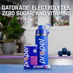 Propel black cherry mixed drink in bottle ready to hydrate after workouts