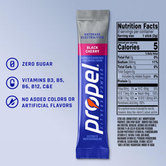 Propel black cherry single stick opened for quick on-the-go mixing