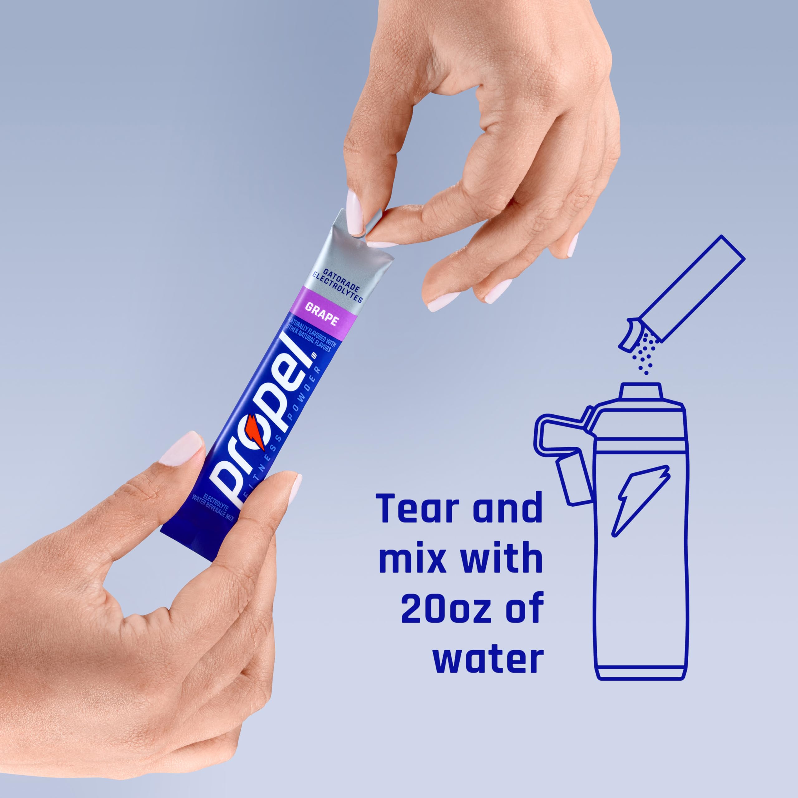 Propel sticks packed in gym bag, brand ready-to-use hydration for active days