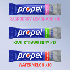 Propel powder dissolving in water demonstrating quick mixing and refreshment