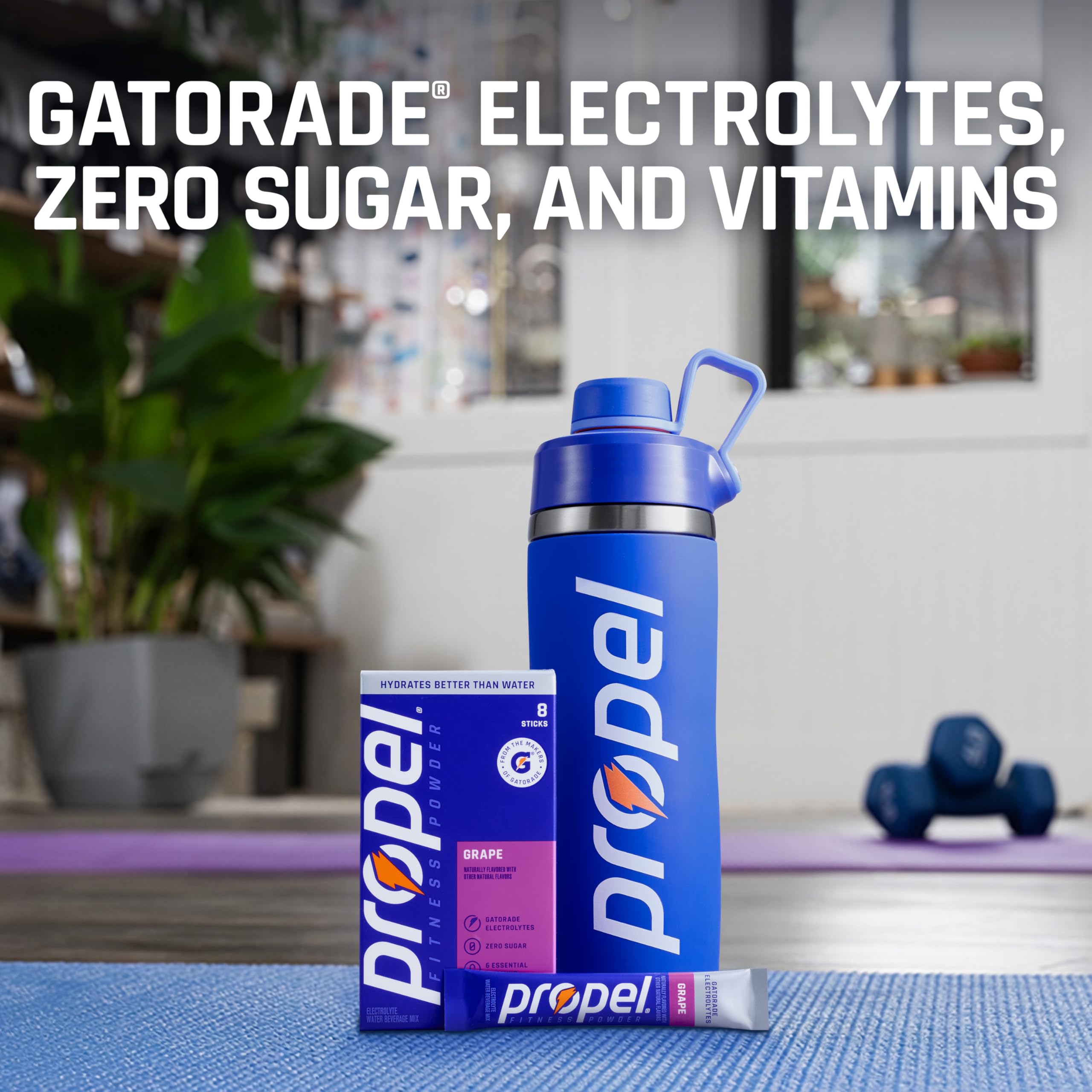 Propel stick being poured into water bottle demonstrating easy mixing