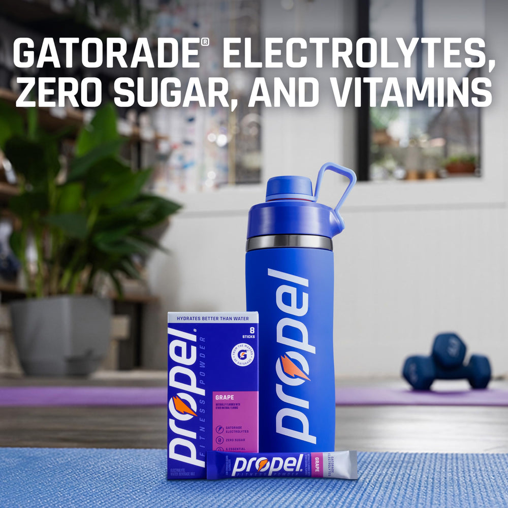Propel stick being poured into water bottle demonstrating easy mixing