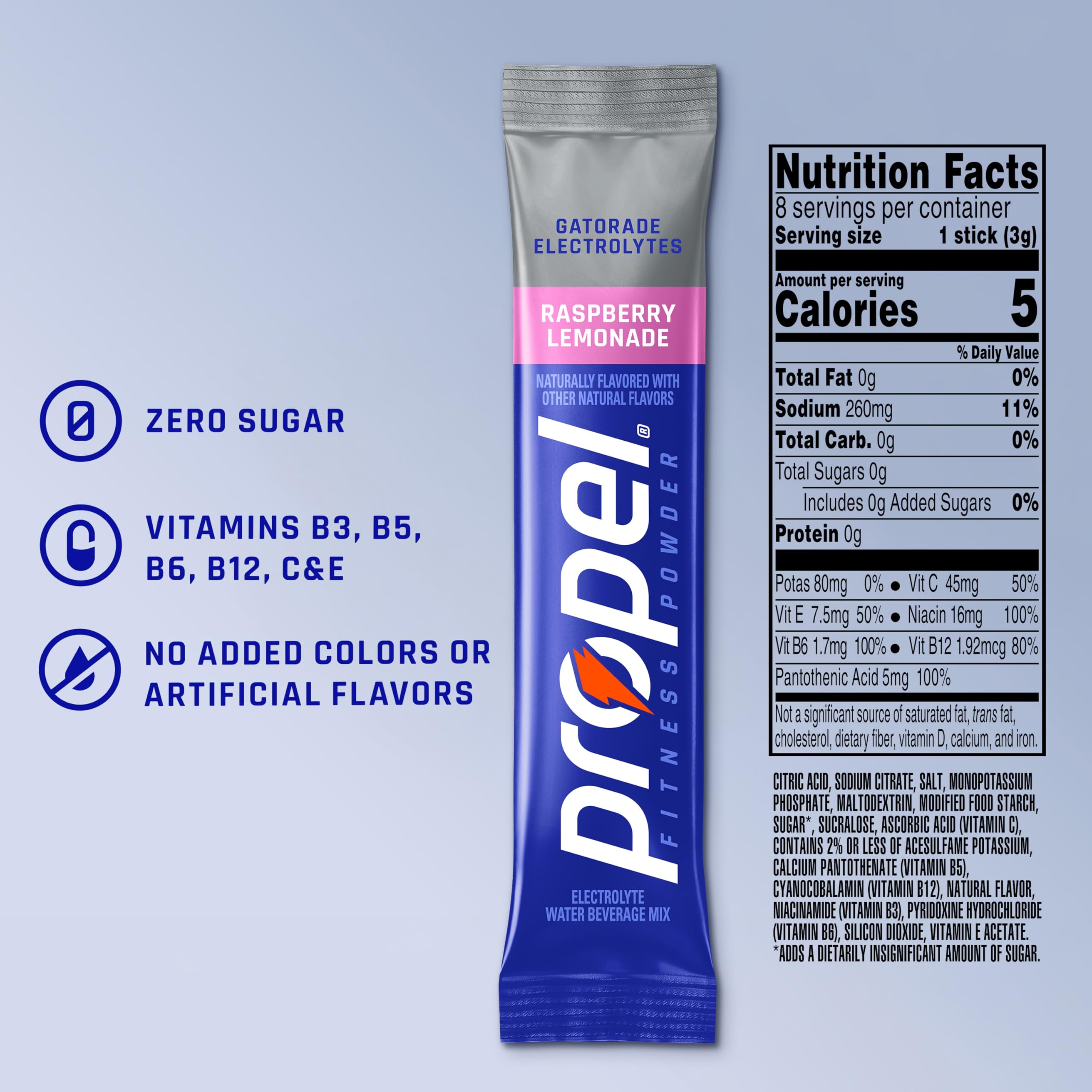 Propel single powder stick closeup highlighting portable on‑the‑go convenience
