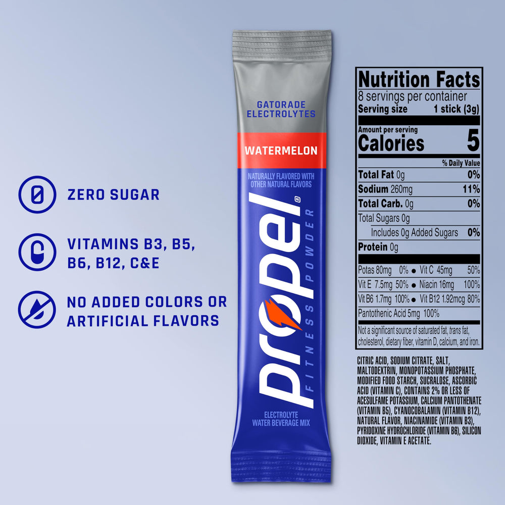 Propel single-serve stick held by hand highlighting portability and no-mess use