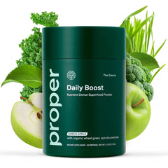 Proper The Greens front package showing branding and serving info for convenience