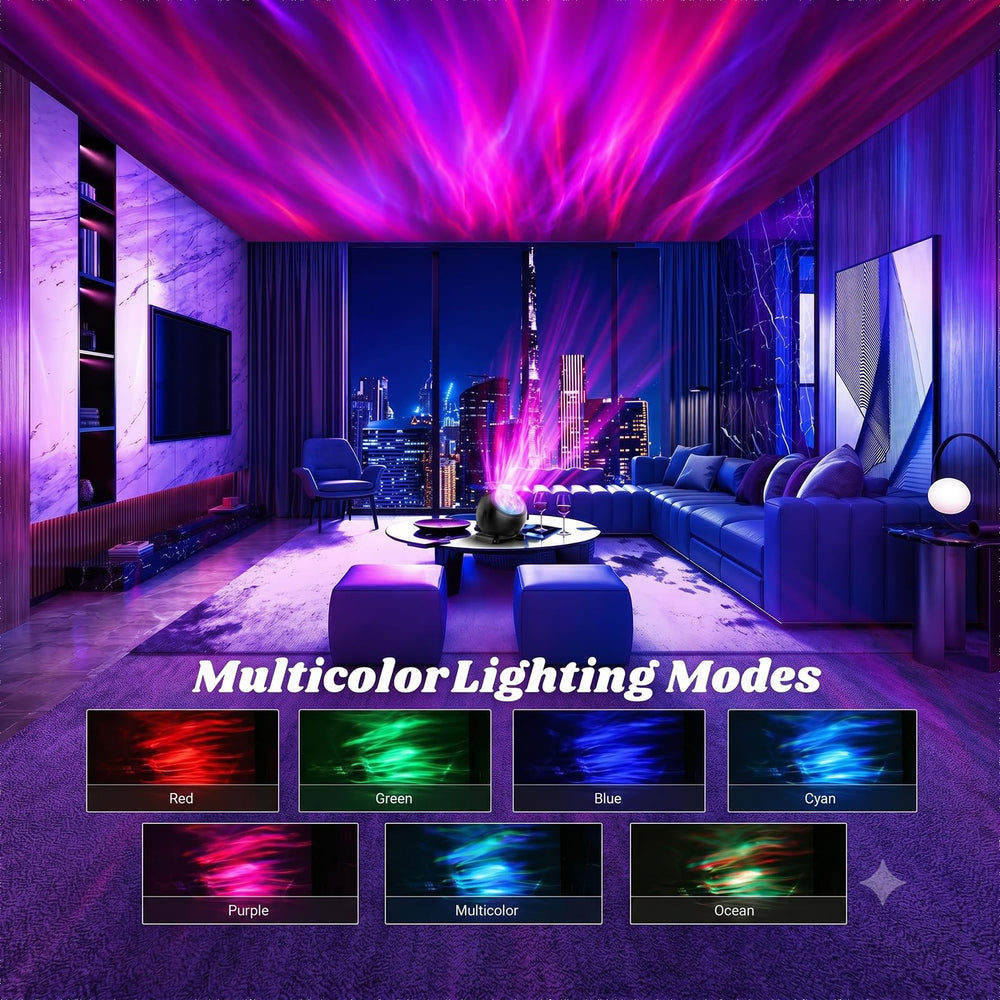 Proran projector angled projection across ceiling creating calming ambiance