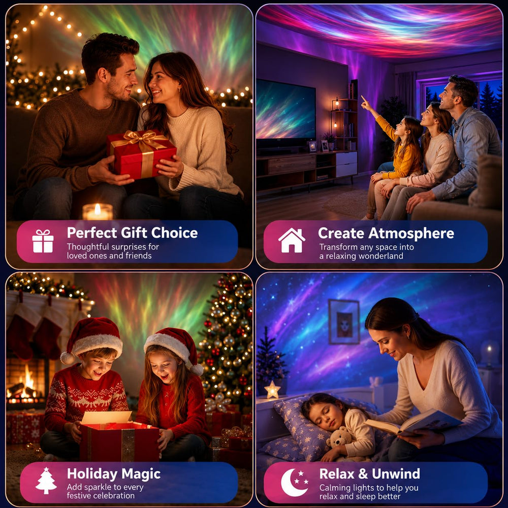 Proran projector illuminating living room for festive party mood