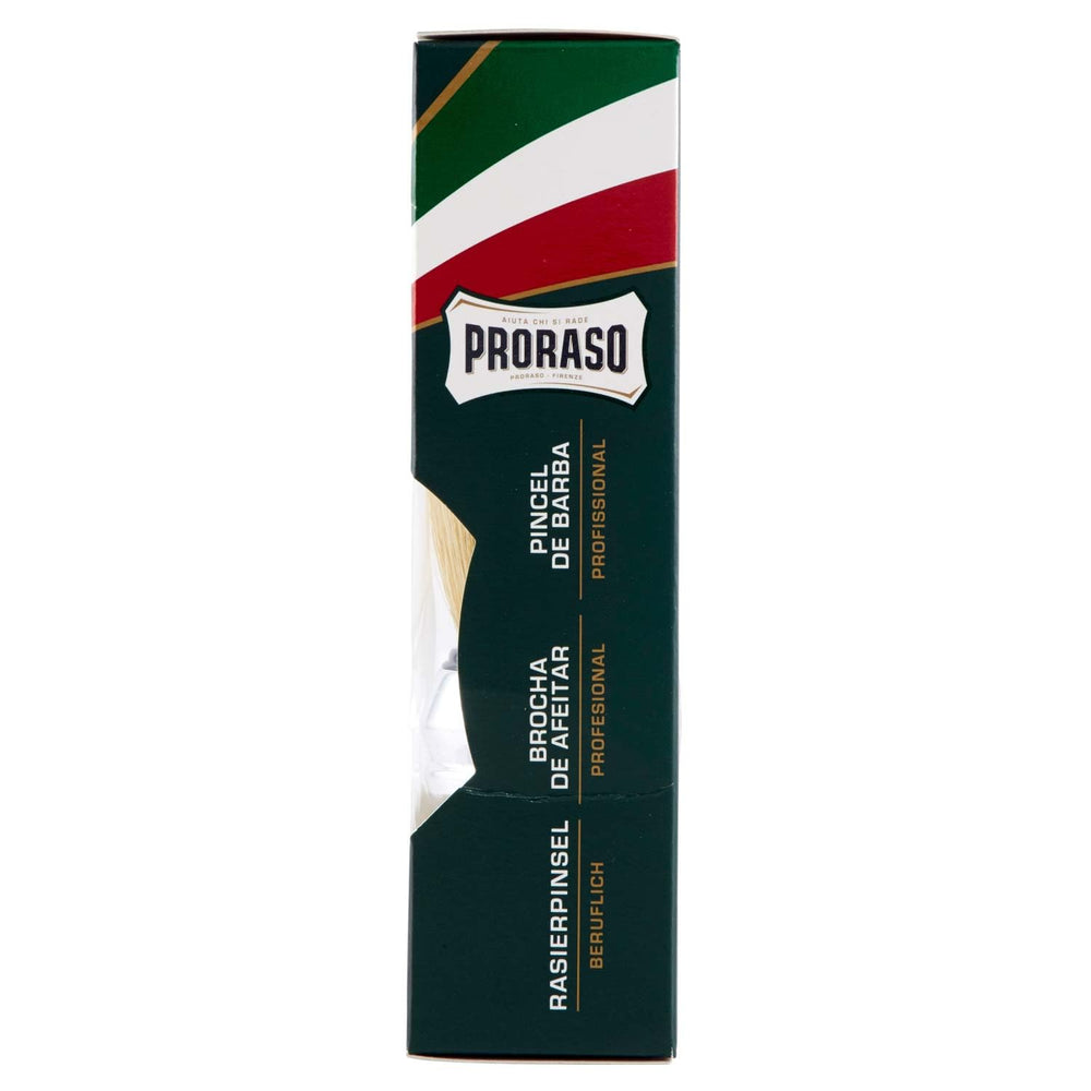 Proraso brush creating dense foam on face for smooth shave