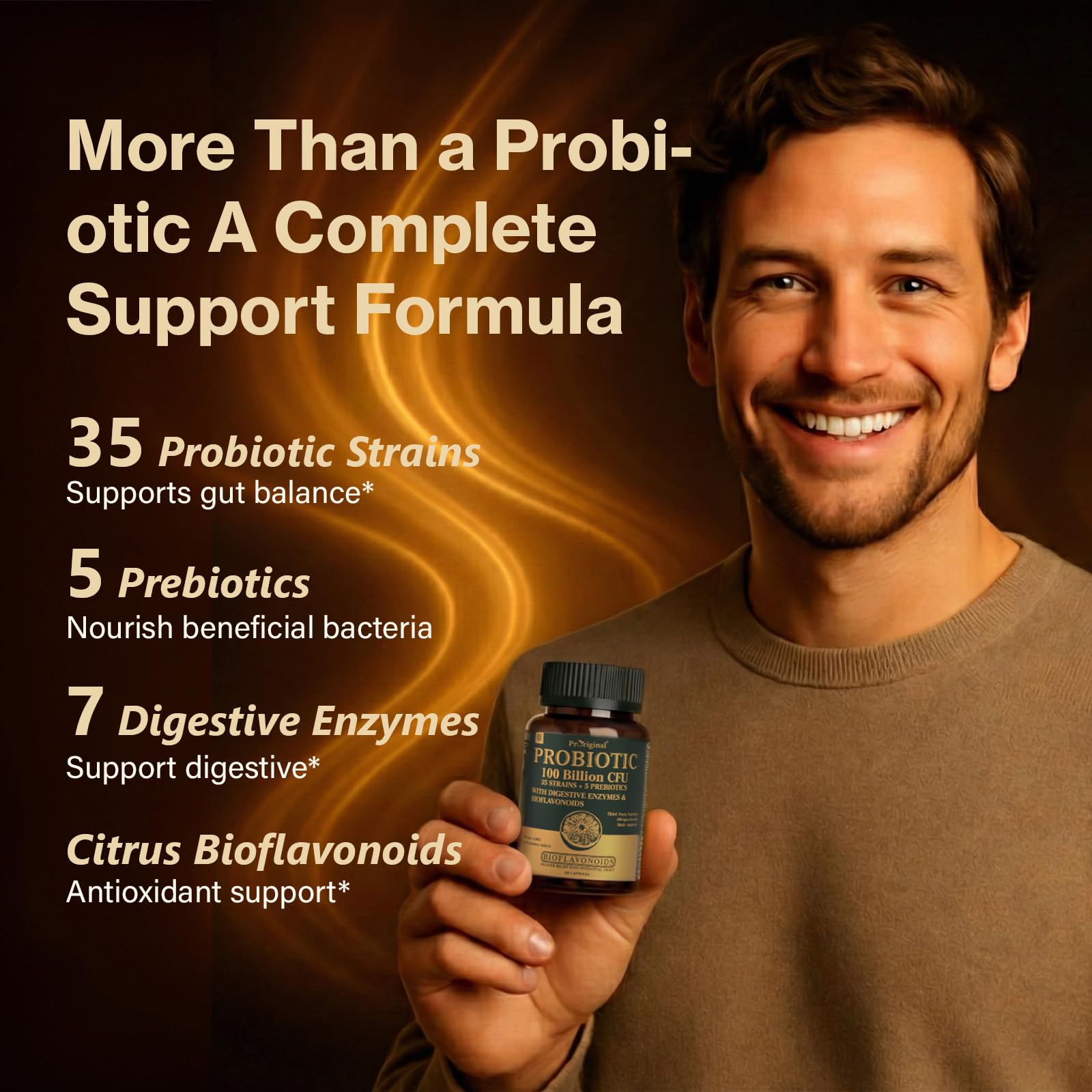 Proriginal capsule in hand for size comparison, shows easy-to-swallow capsule benefit