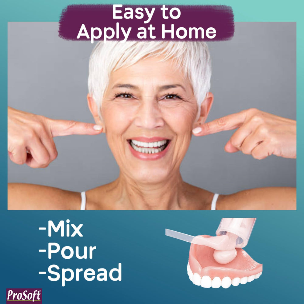 Label close-up on ProSoft Professional Denture Reliner highlighting made in USA quality benefit
