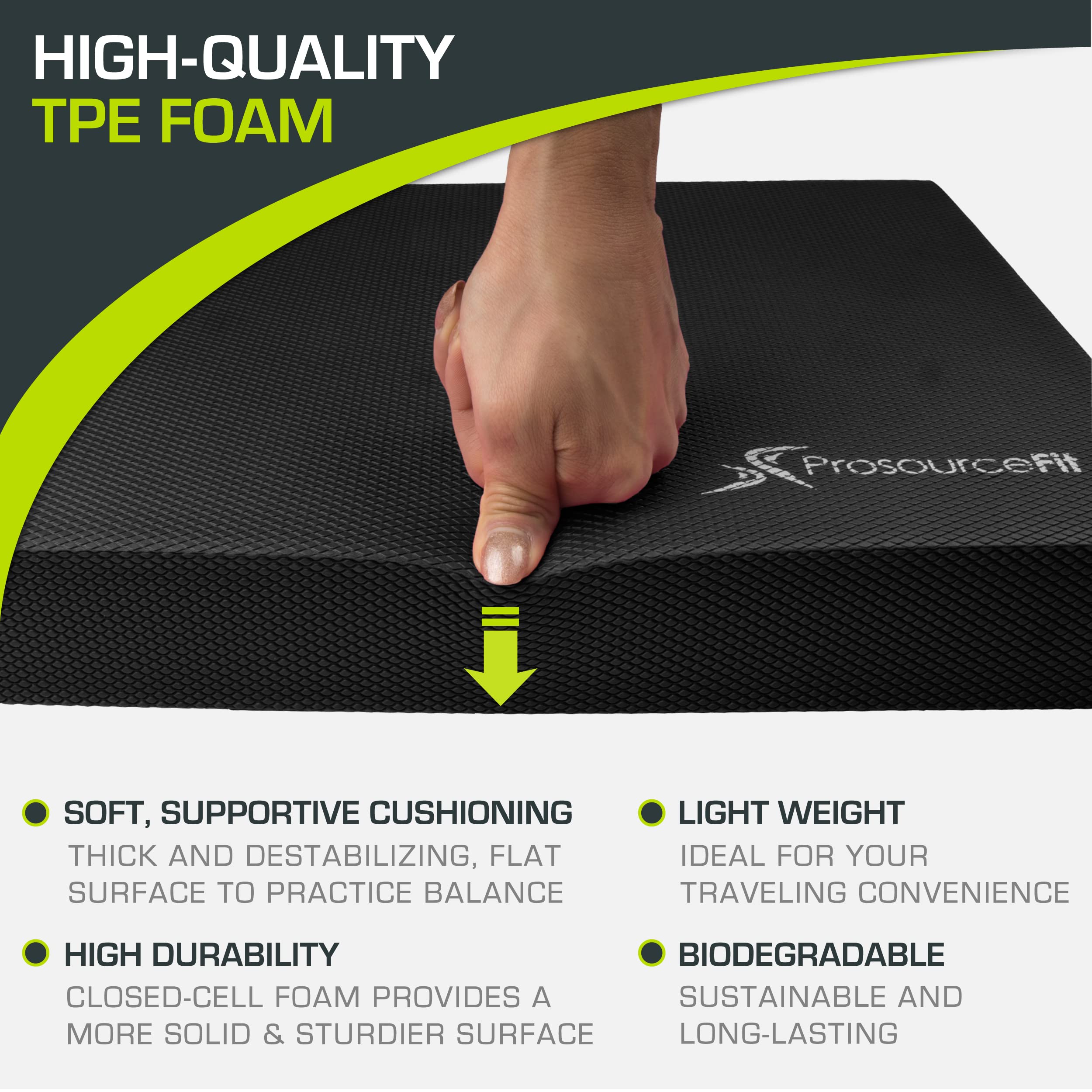 ProsourceFit pad in use during single-leg lunge demonstrating improved balance benefit