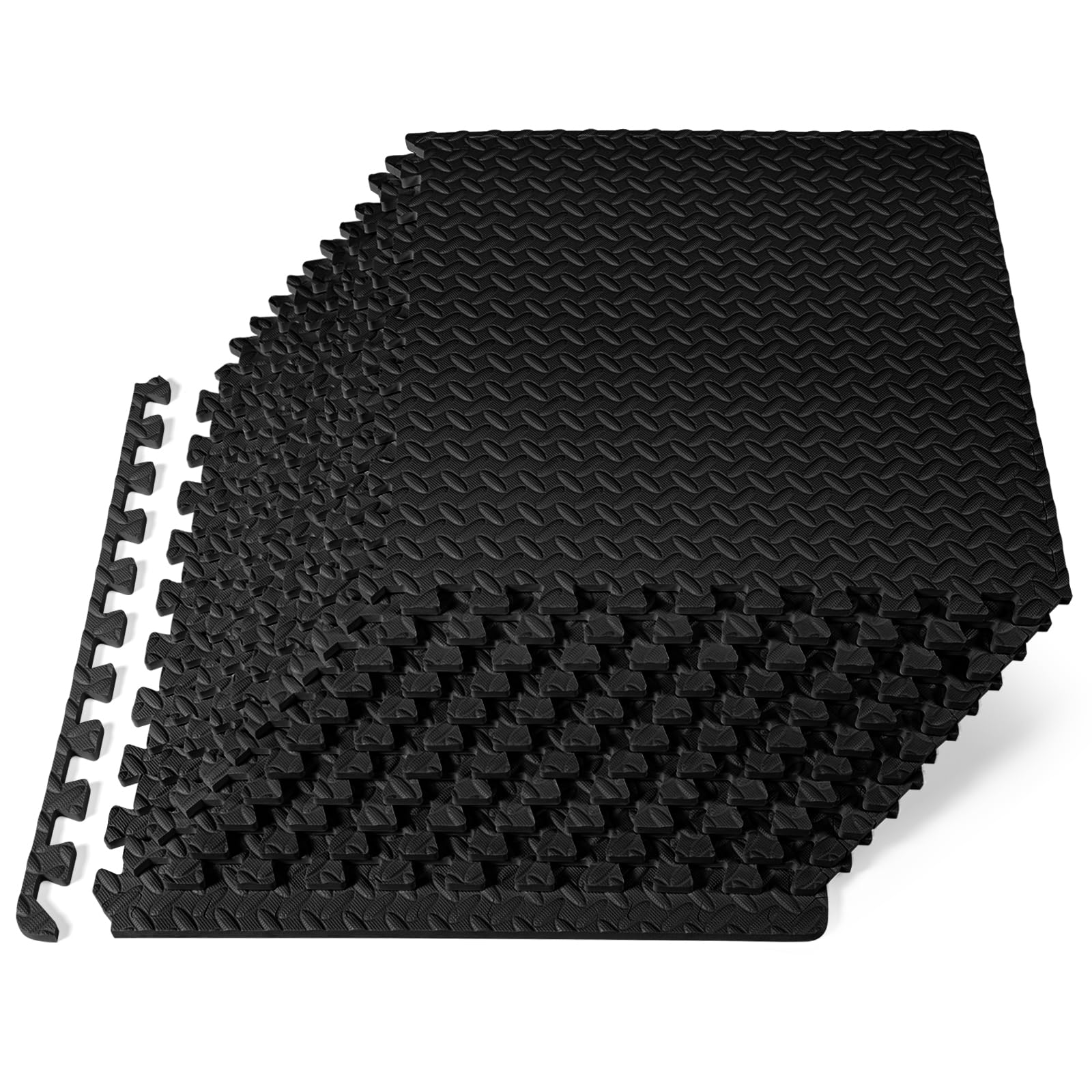ProSourceFit front view of 12 black puzzle tiles showing packaging and coverage benefit