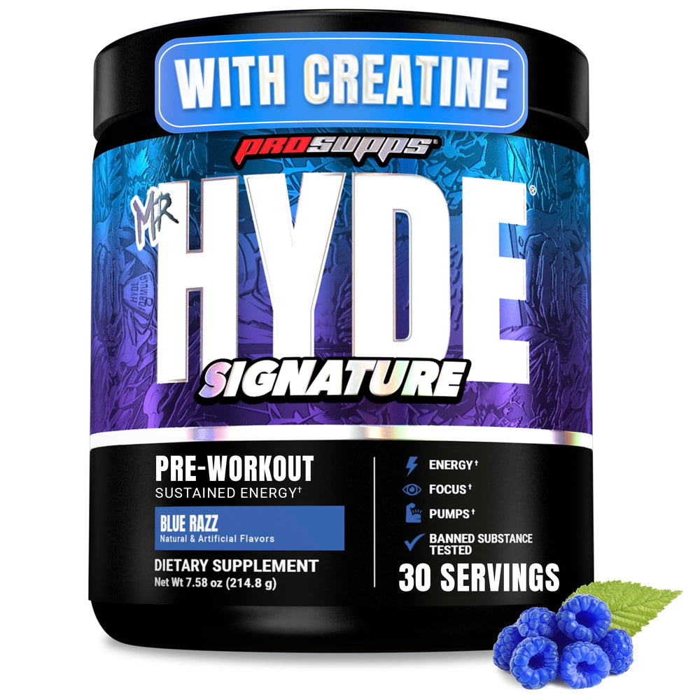 ProSupps Mr. Hyde front container showing brand and Blue Razz flavor for instant recognition
