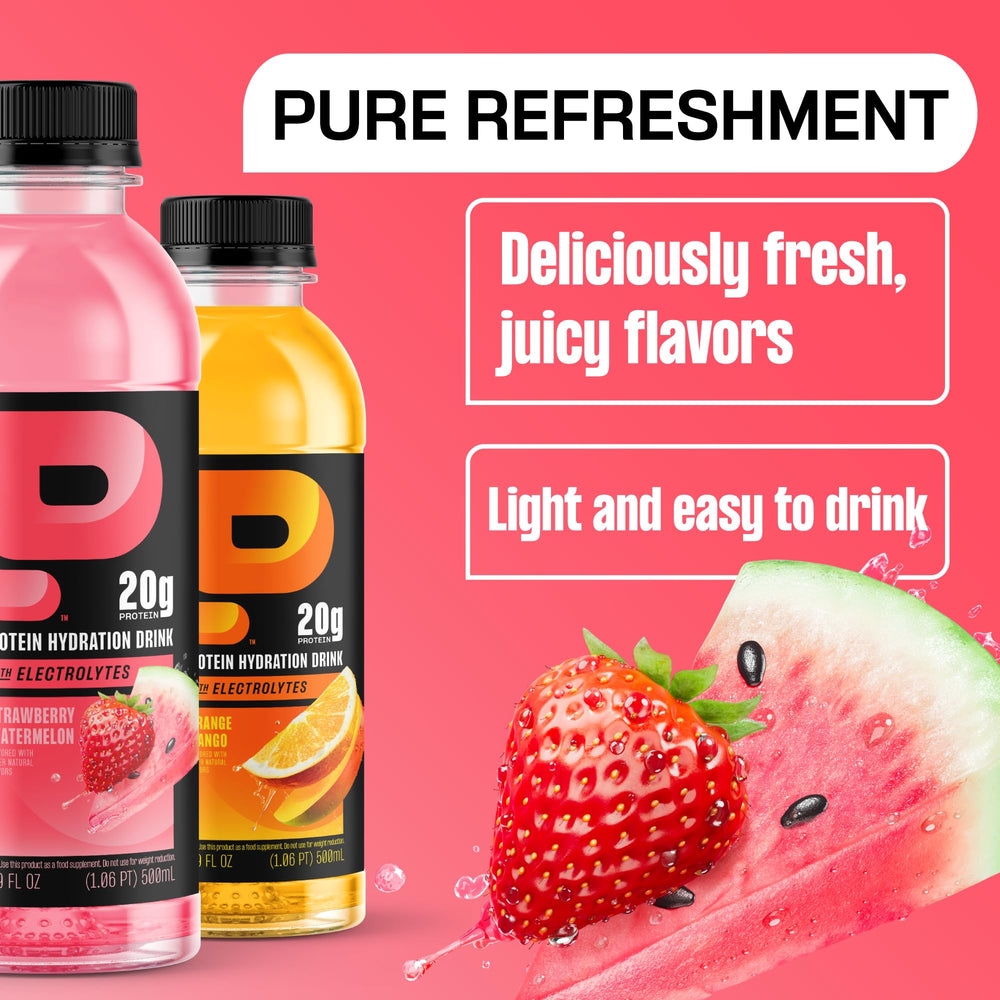 Protein2o pouring clear beverage showing brand and light texture benefit