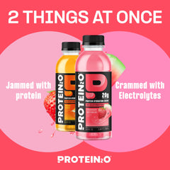 Protein2o front bottle strawberry watermelon showing brand and crisp taste benefit