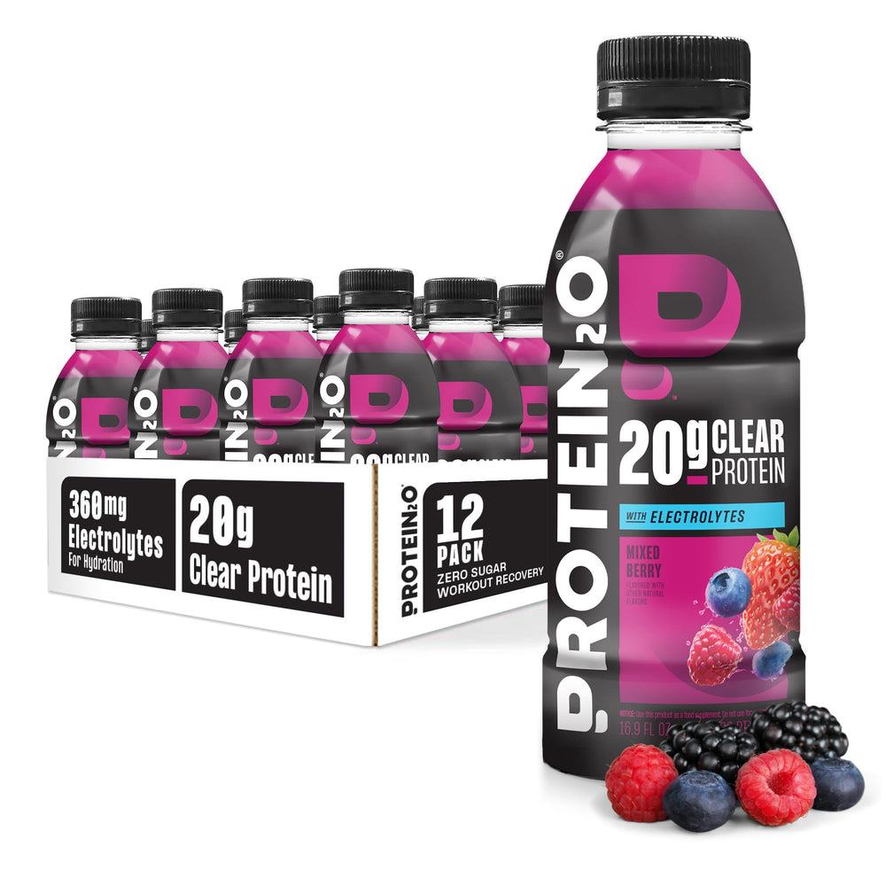 Protein2o front bottle view showing Mixed Berry flavor and convenience