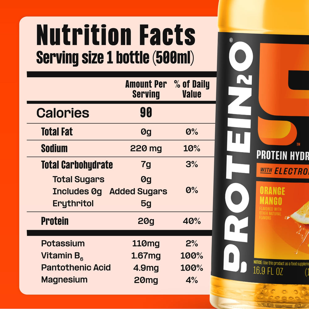 Protein2o nutrition facts image emphasizing clean ingredients and vitamin content