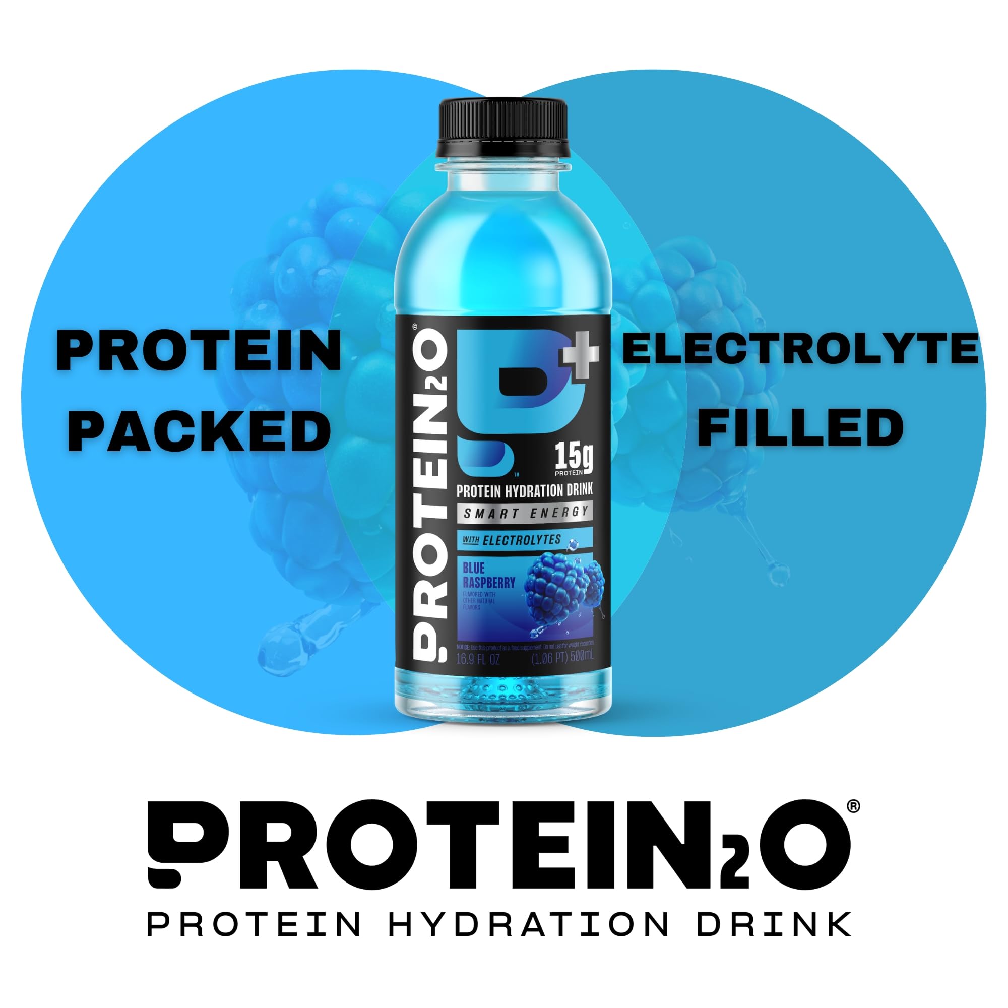 Protein2o bottle on office desk showing focused energy without sugar