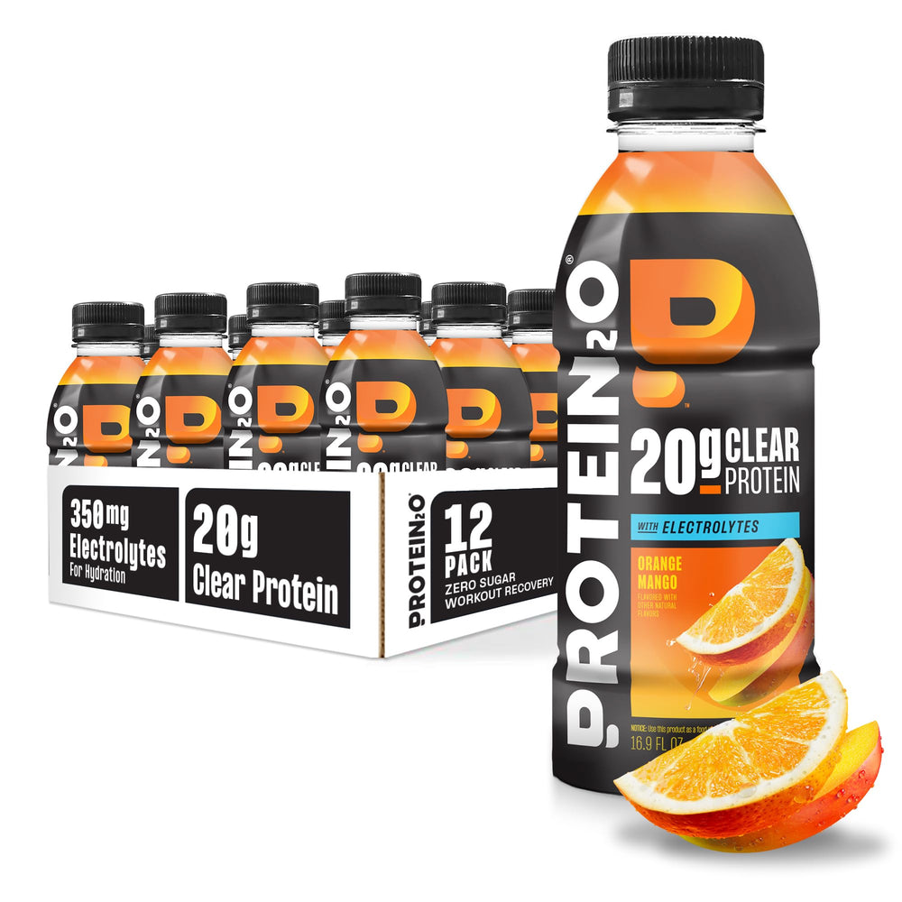 Protein2o front packaging orange mango showing clean hydration and protein benefits