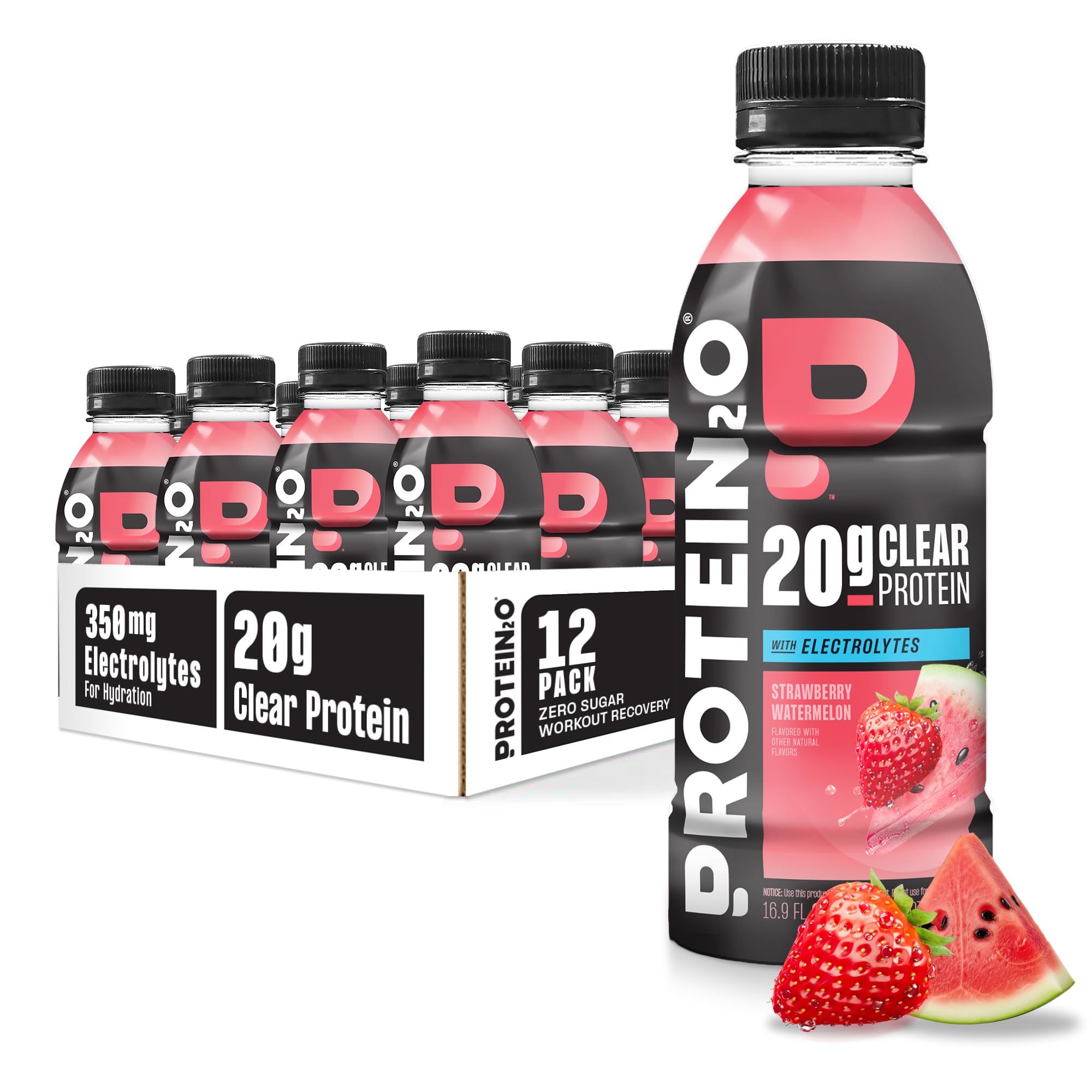 Protein2o front bottle view showing Strawberry Watermelon refreshment benefit