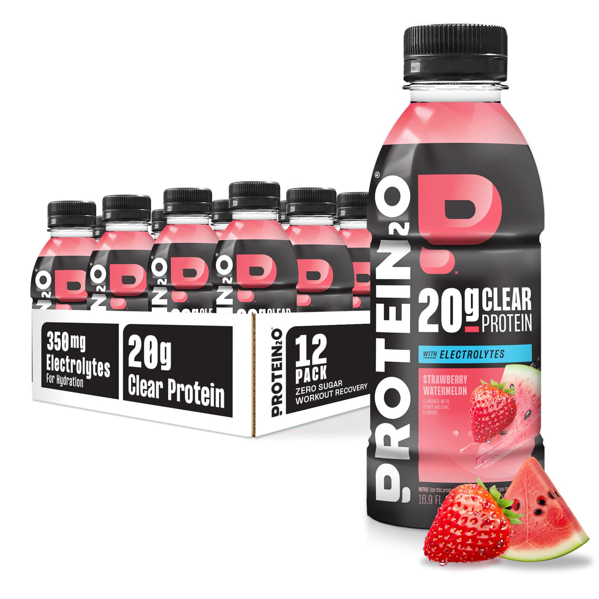 Protein2o front bottle view showing Strawberry Watermelon refreshment benefit
