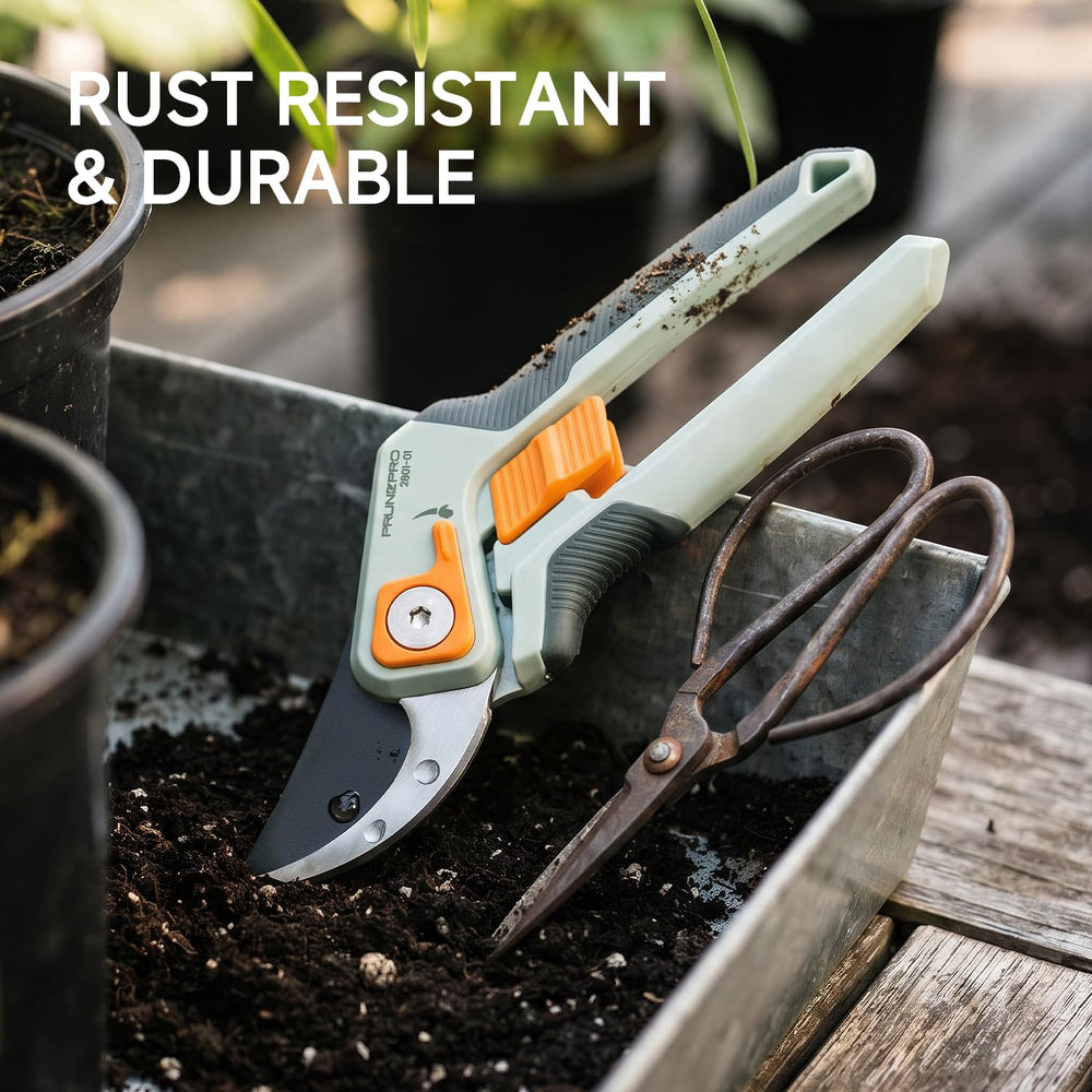 PrunePro Teflon-coated blade edge resisting sap for easier maintenance