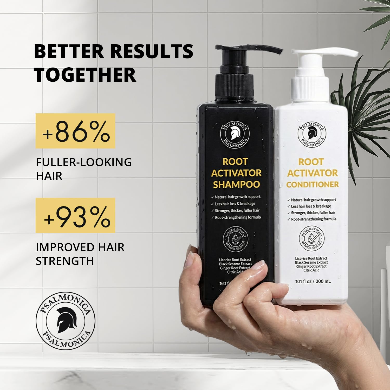 Psalmonica product in shower scene demonstrating real-use gentle cleansing benefit