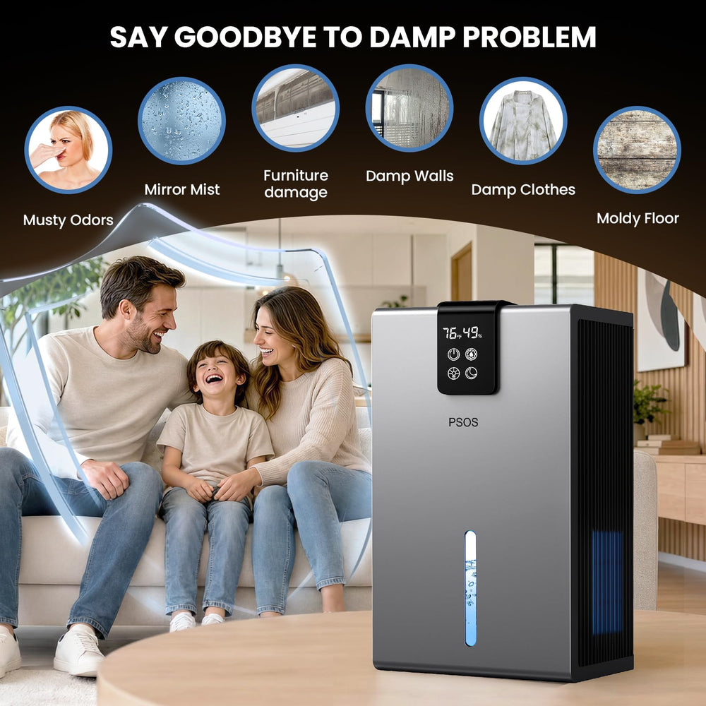 PSOS dehumidifier in basement demonstrating moisture control for damp spaces