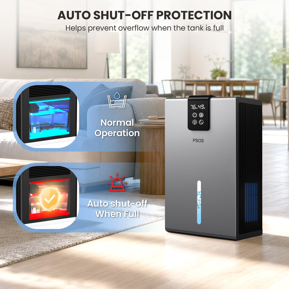 PSOS dehumidifier next to a book to show compact footprint and portability advantage