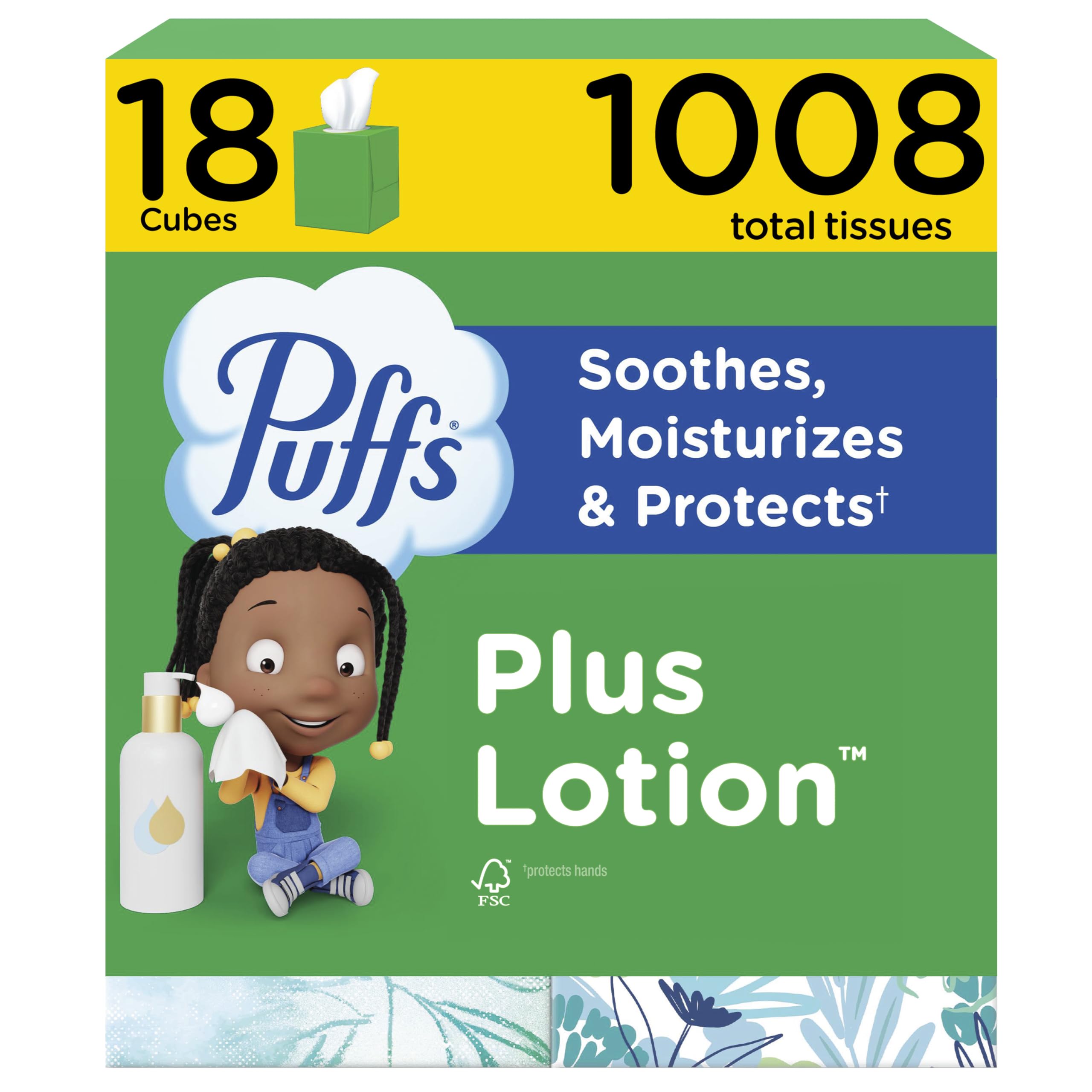 Puffs front cube box showing branding and compact design, soothing convenience