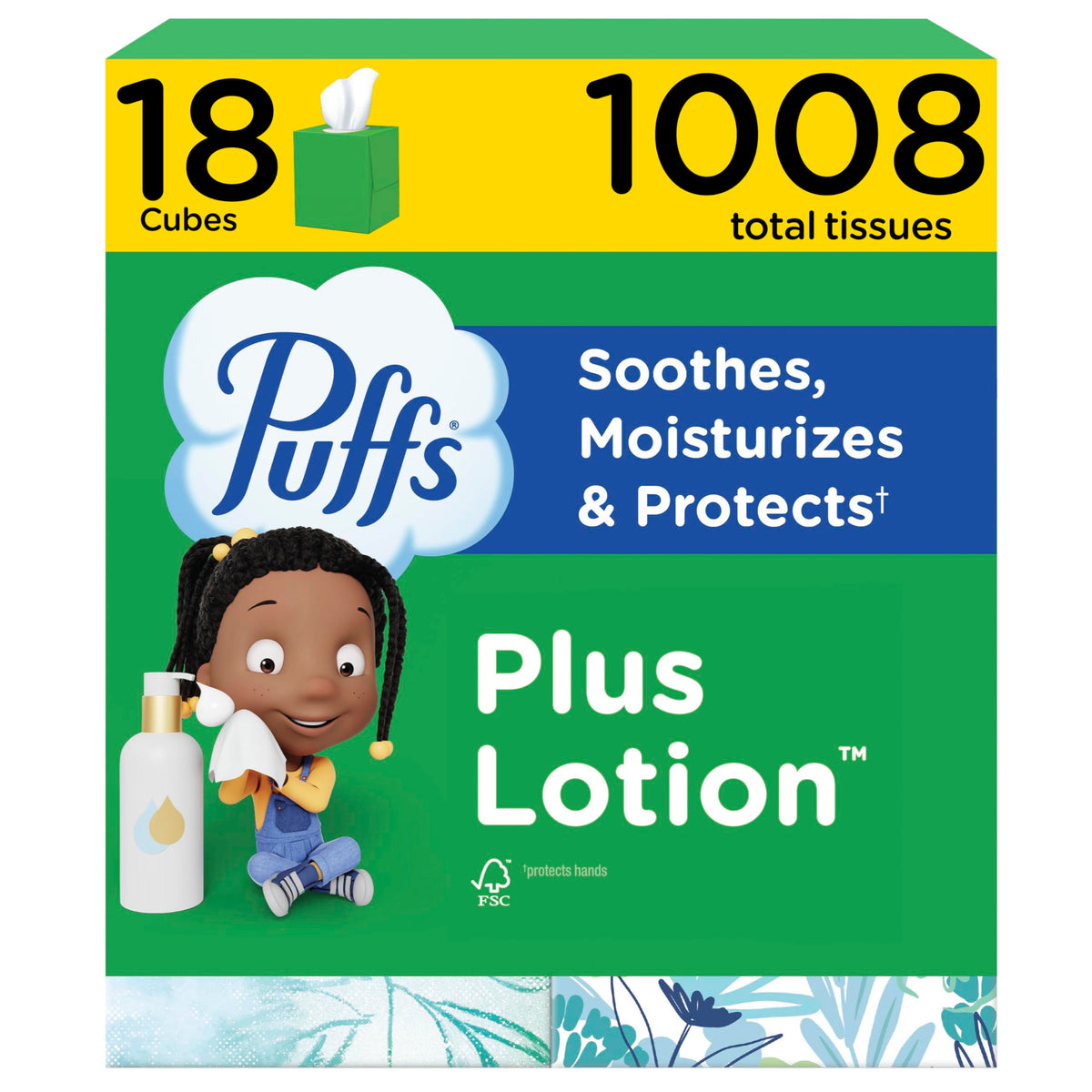 Puffs front cube box showing branding and compact design, soothing convenience