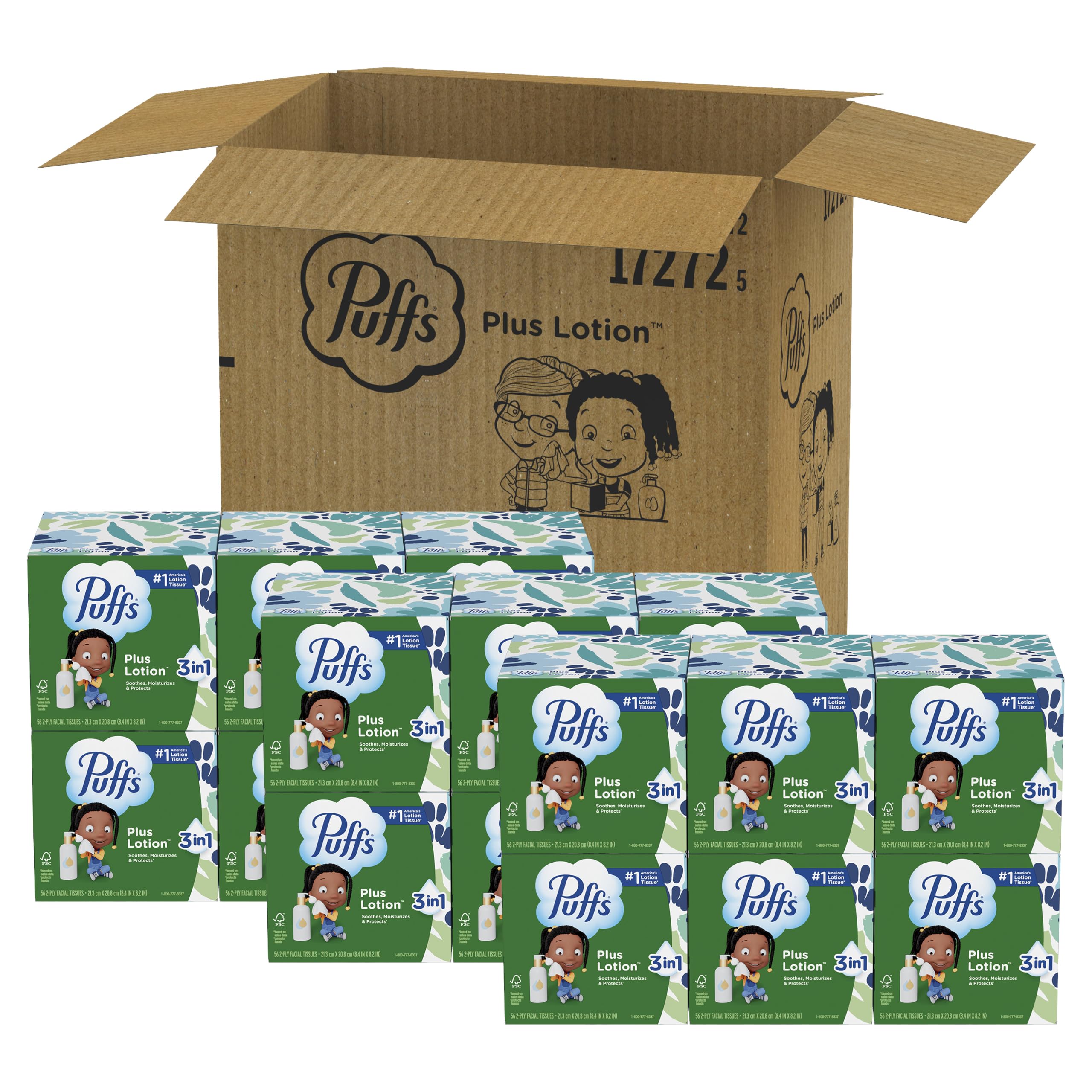 Puffs cube box beside a ruler to show compact size and scale