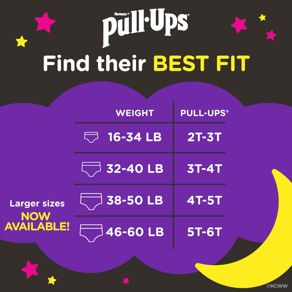 Pull-Ups back packaging displaying features list and sizing information for parents