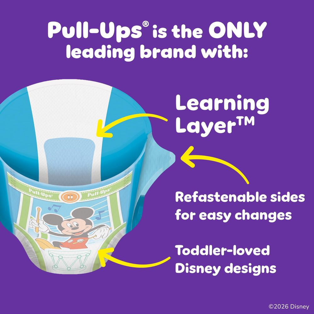 Pull-Ups Mickey graphics fading when wet to signal a change and reinforce learning