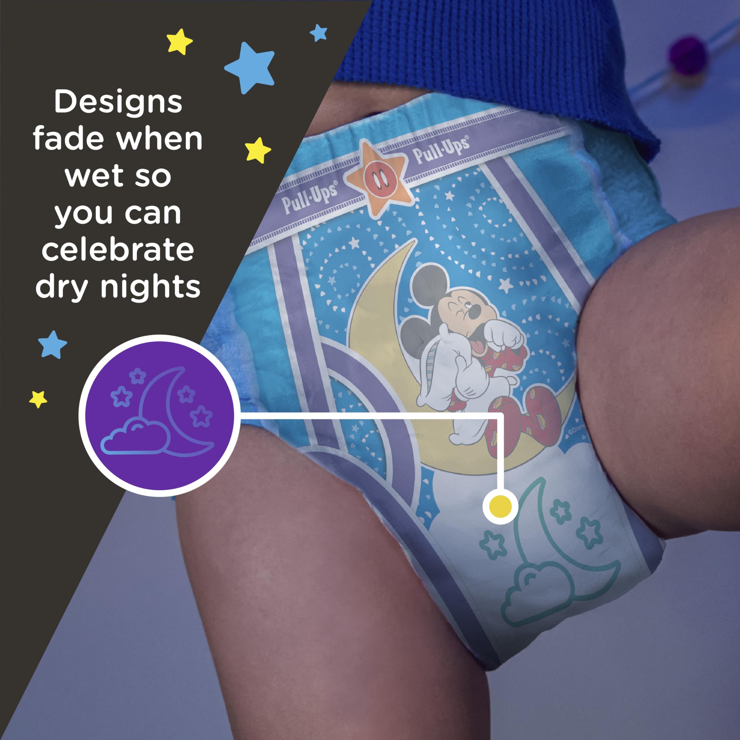 Pull-Ups Mickey graphics fading example encouraging kids to notice wetness