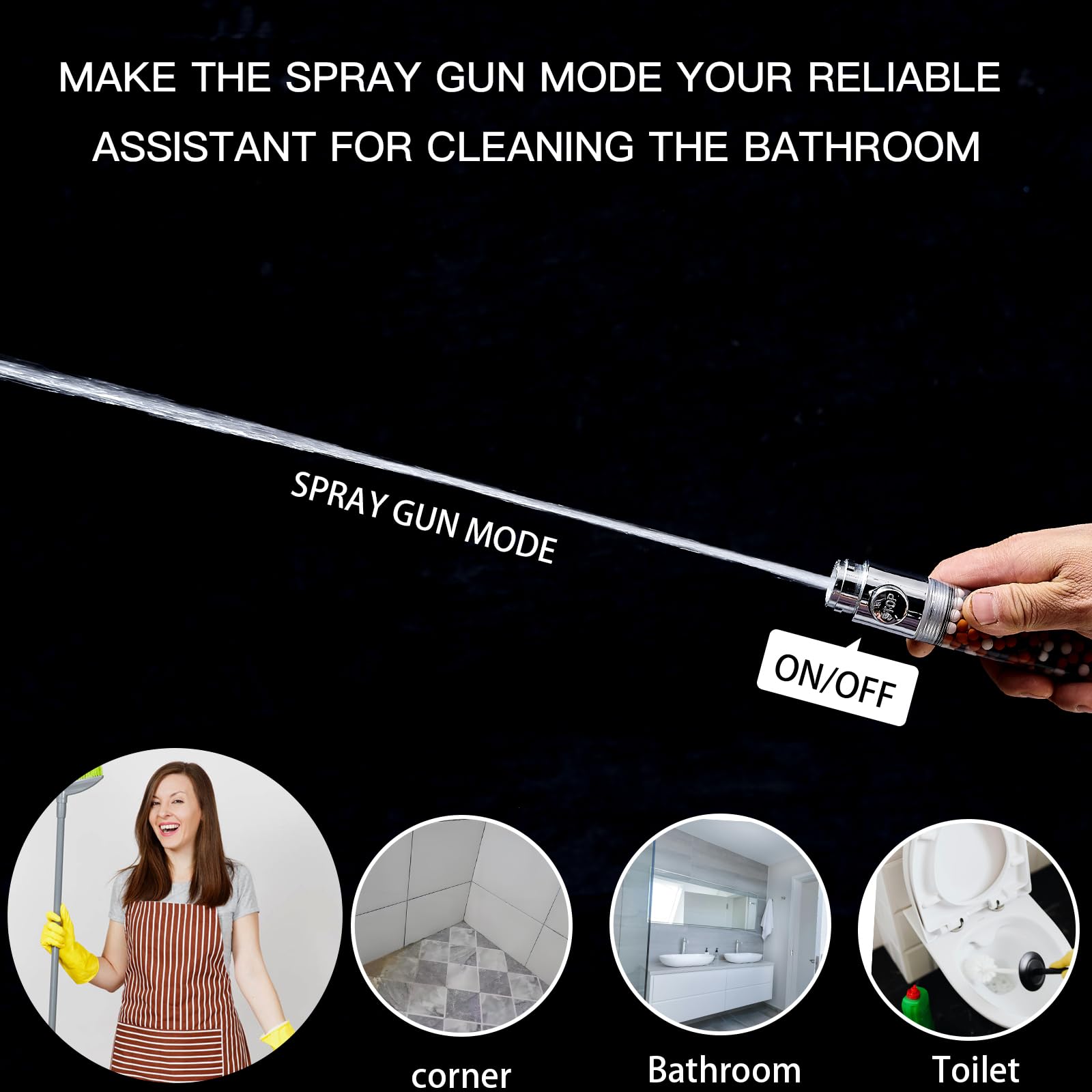 PumodTec handheld in use rinsing hair and easing water rinsing