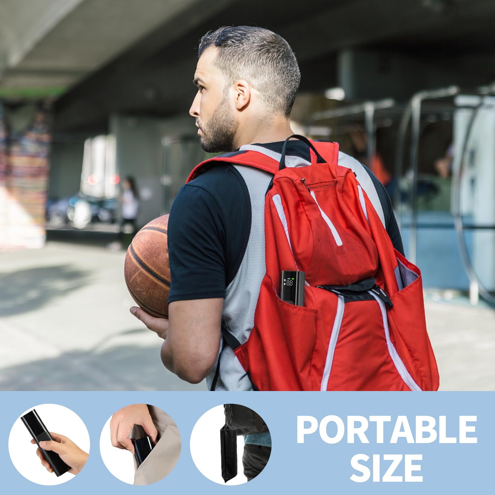 Pumteck MY01 tucked inside gym bag for convenient on-the-go readiness