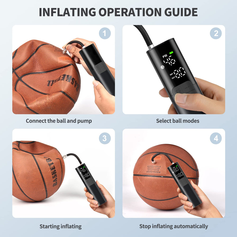 Pumteck MY01 inflating a basketball on court, speeding game setup