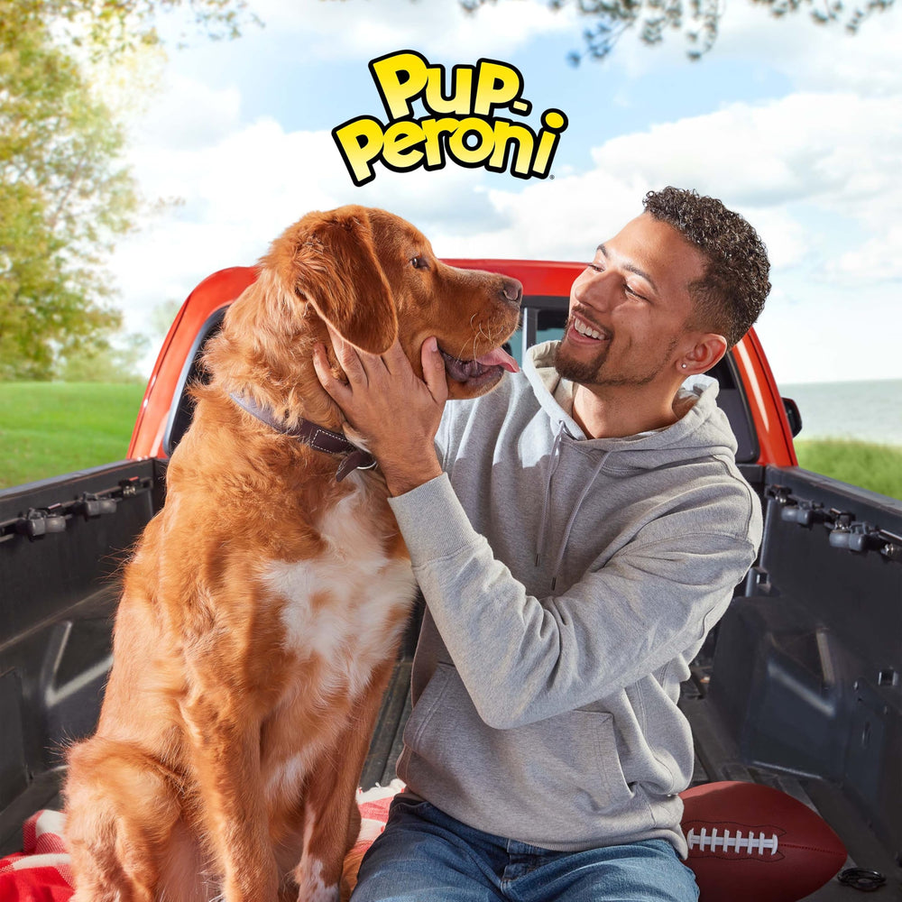 Pup-Peroni hand scale comparison showing treat size and portion control